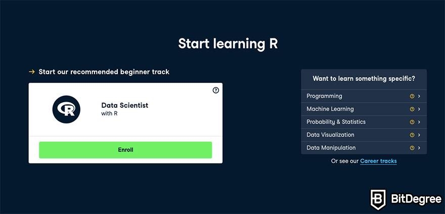 DataCamp vs Codecademy: a recommended course on DataCamp.