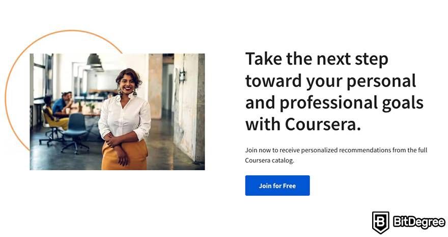 DataCamp vs Coursera: the Coursera homepage.
