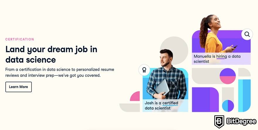DataCamp vs Udemy: DataCamp Certification program.