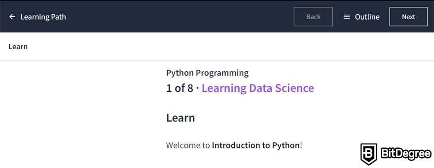 Dataquest reviews: the Introduction to Python course.