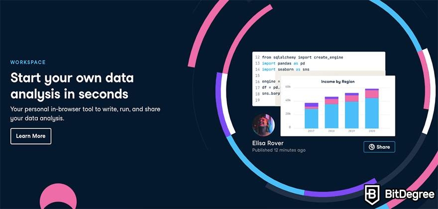 Dataquest vs DataCamp: DataCamp Workspace.