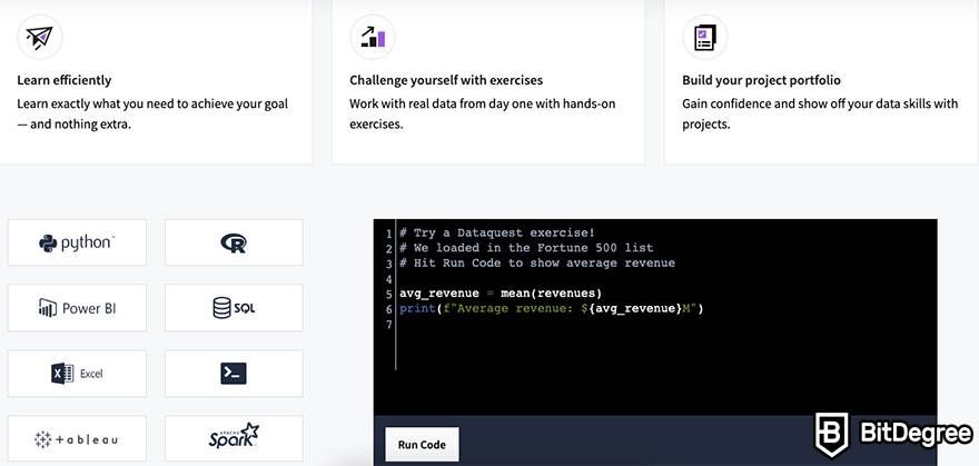 Dataquest vs DataCamp: the Dataquest homepage.