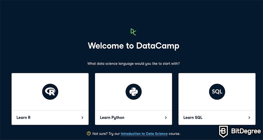 Dataquest vs DataCamp: the DataCamp Welcome quiz.