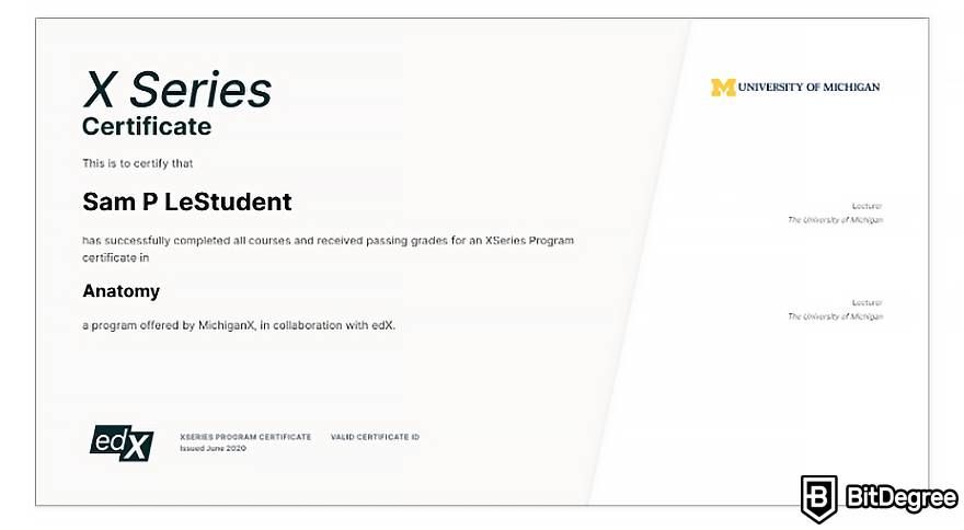edX review: certificate example.
