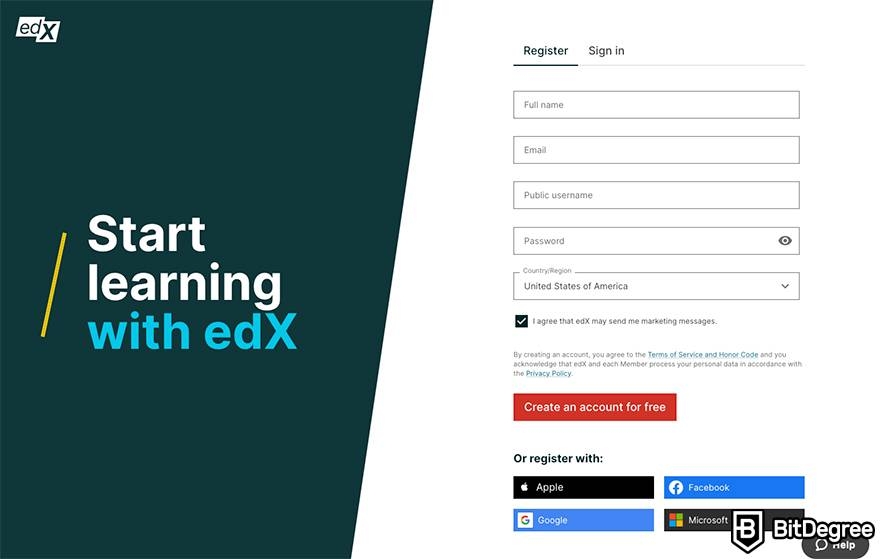 edX review: registration window.