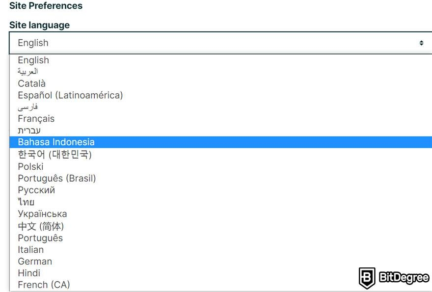 edX VS Udemy: edX language selection.