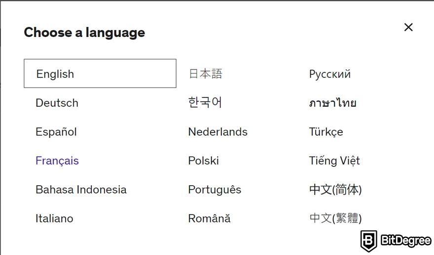 edX VS Udemy: Udemy language selection.