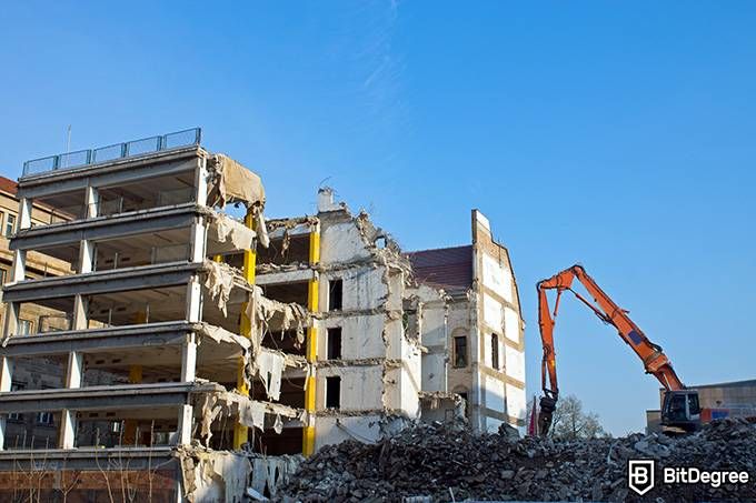 Engineering online degree: a building is being demolished.