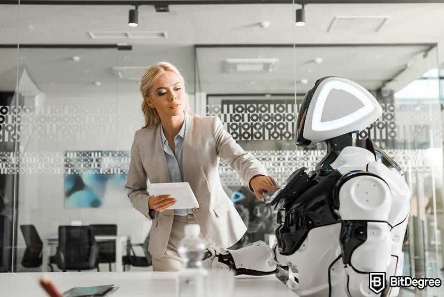How to learn AI: Robot and a woman.