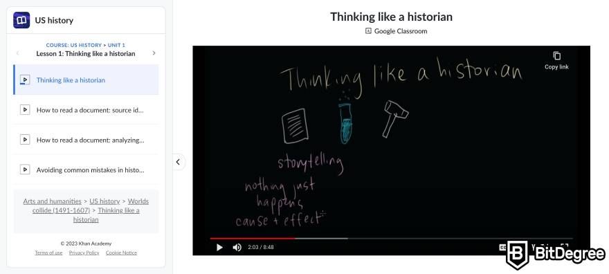 Khan Academy review: course video example.