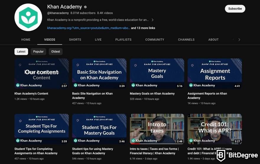 Khan Academy review: Khan Academy's YouTube channel.