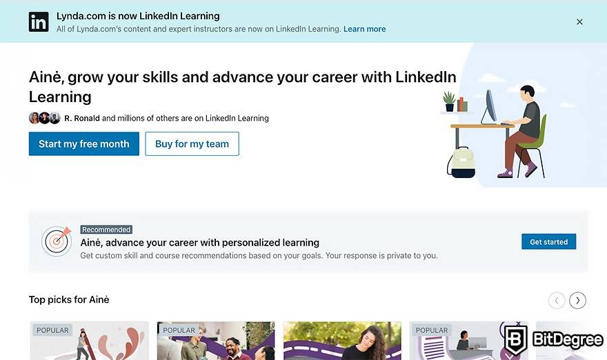 LinkedIn Learning review: homepage.