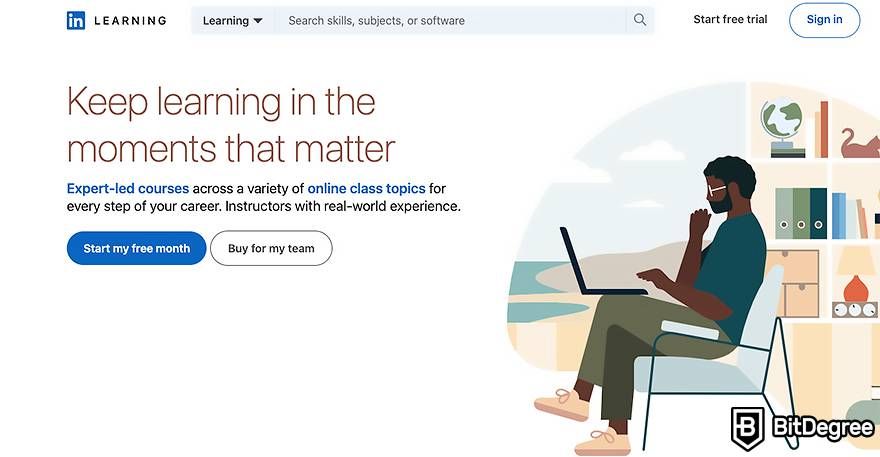 LinkedIn Learning review: homepage.