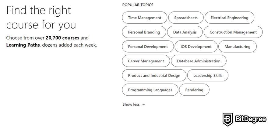 Lynda VS Coursera: course topics on Lynda.