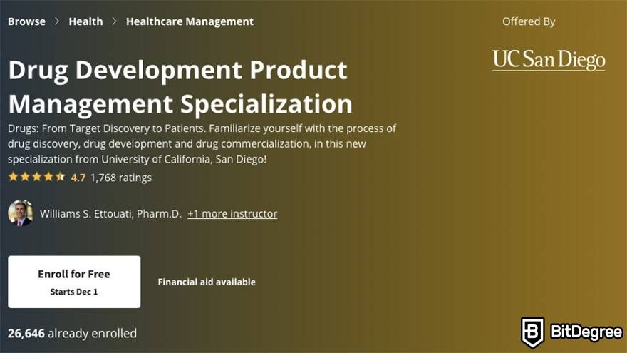 Online chemistry courses: the Drug Development Product Management Specialization on Coursera.