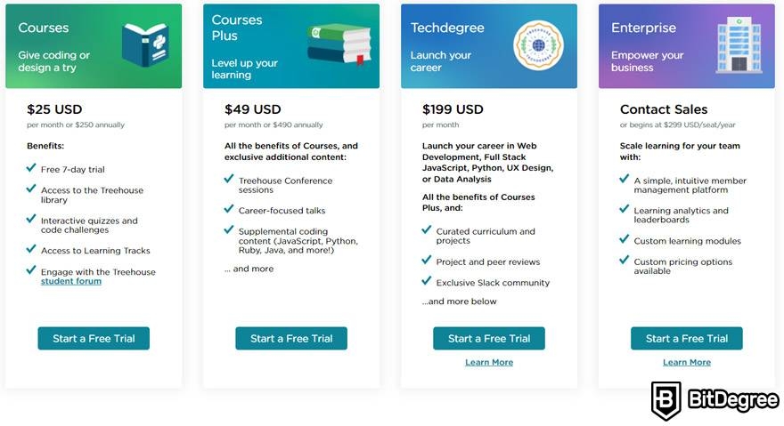 Pluralsight VS Treehouse: payment plans on Treehouse.