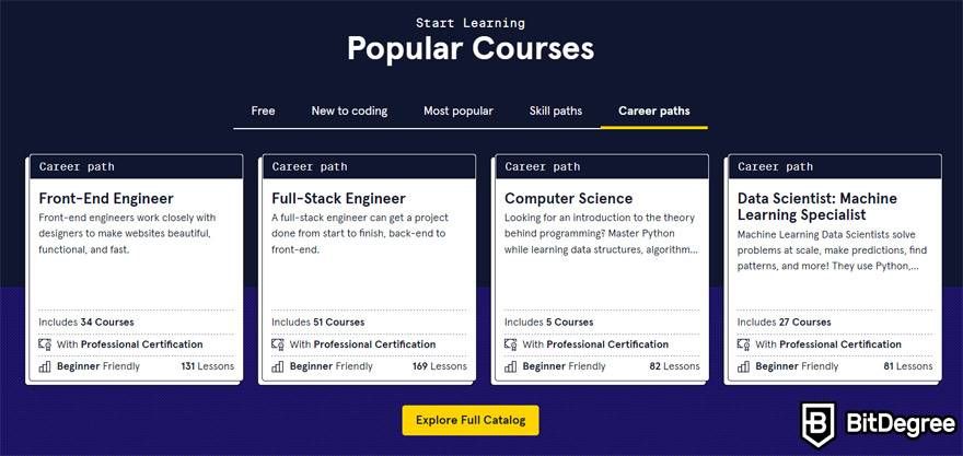 Skillcrush VS Codecademy: courses and career paths on Codecademy.