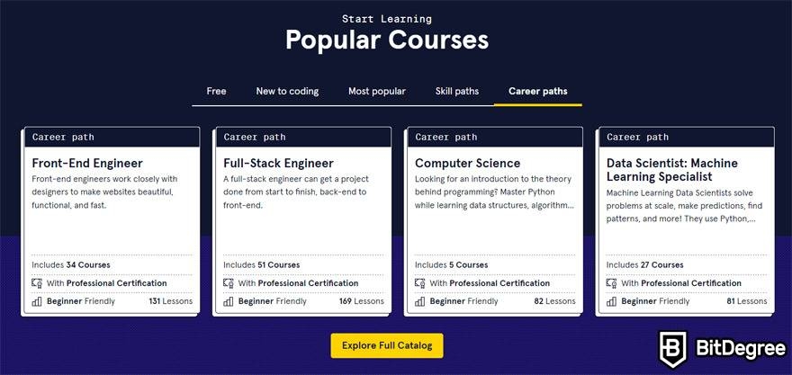 Skillcrush VS Codecademy: các khóa học và con đường sự nghiệp trên Codecademy.