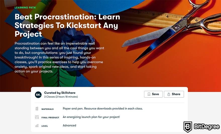 Skillshare review: Learning Path - Beat Procrastination: Learn Strategies to Kickstart Any Project.