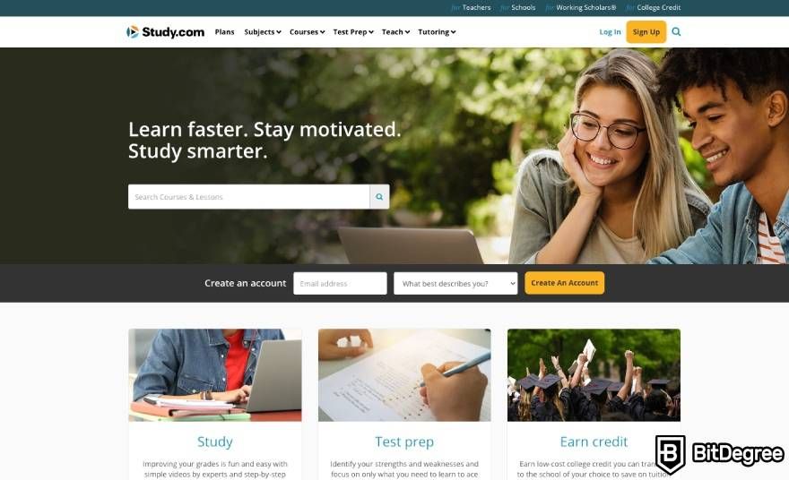 Study.com review: homepage.