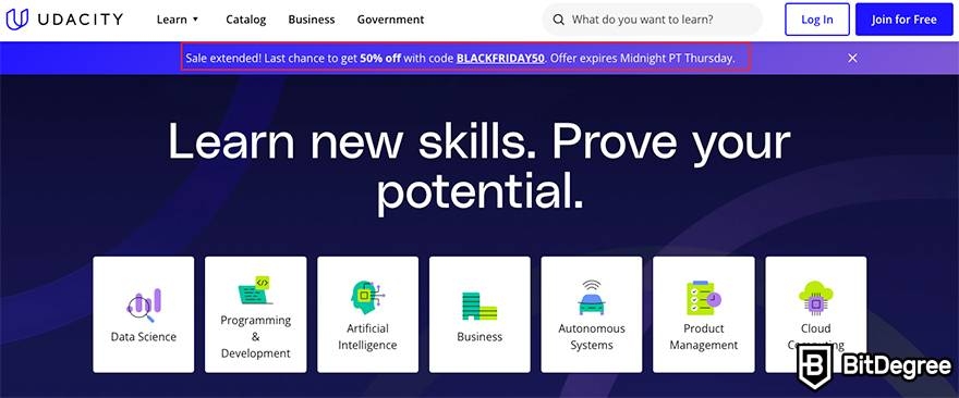 Udacity Black Friday: homepage.