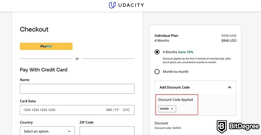 Udacity Cyber Monday: checkout.