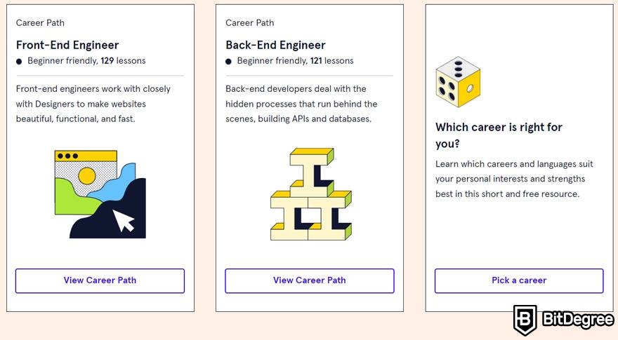 Udemy VS Codecademy: career paths on Codecademy.