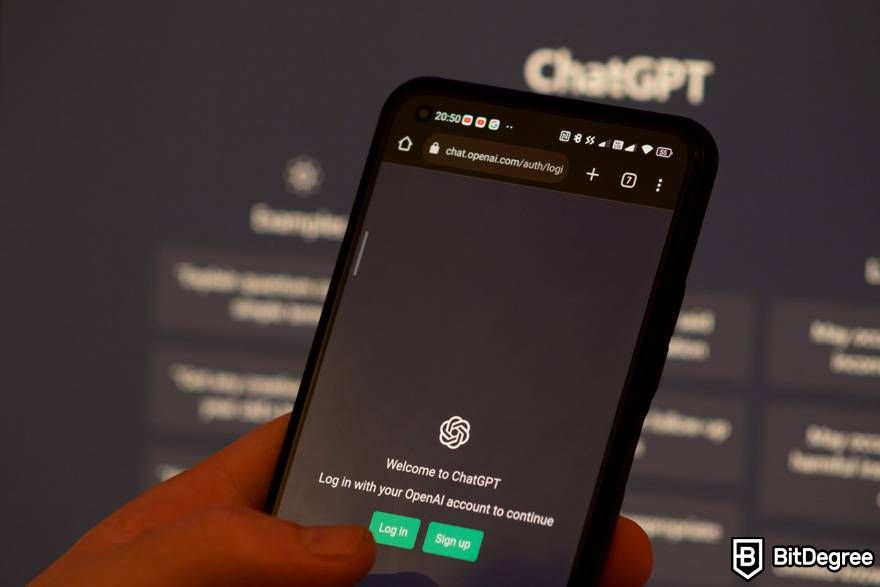 Where to learn ChatGPT: the login screen of the ChatGPT mobile app.